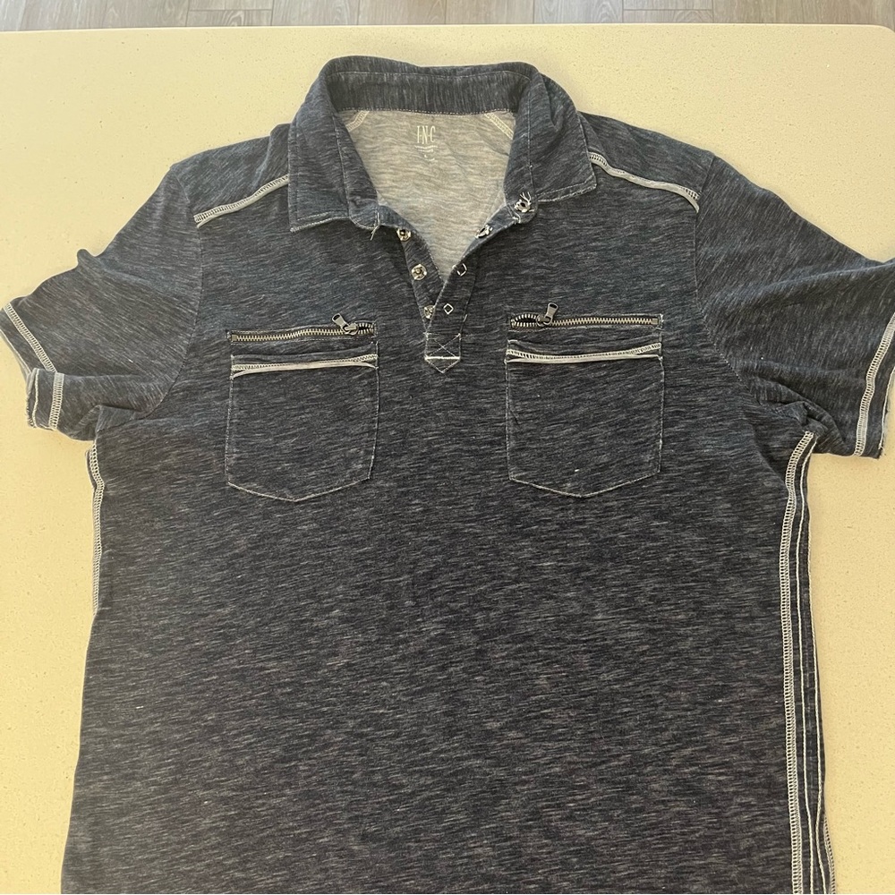Men's Dark Blue Polo Shirt with Contrast Stitching LARGE